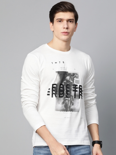 

Roadster Men Off-White Printed Round Neck T-shirt