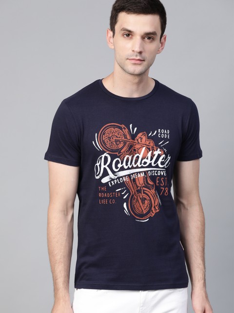 

Roadster Men Navy Blue Printed Round Neck T-shirt