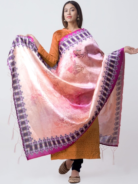 

Unnati Silks Peach-Coloured & Pink Digit Print Sustainable Dupatta
