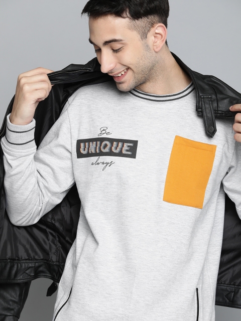 

HERE&NOW Men Grey Printed Sweatshirt