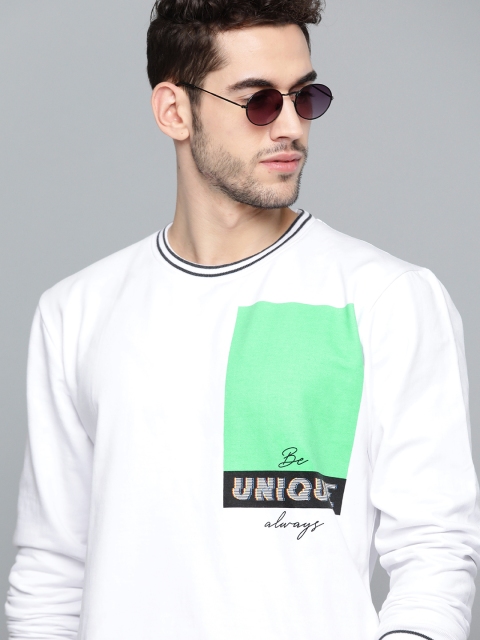 

HERE&NOW Men White & Green Printed Sweatshirt