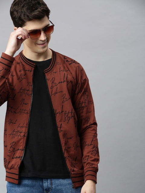 

HERE&NOW Men Rust Brown & Black Printed Sweatshirt
