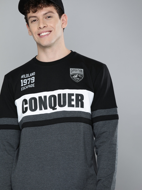 

HERE&NOW Men Charcoal Grey Printed Pullover Sweatshirt