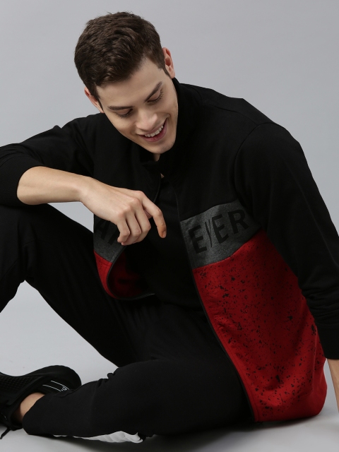 

HERE&NOW Men Black & Maroon Colourblocked Sweatshirt