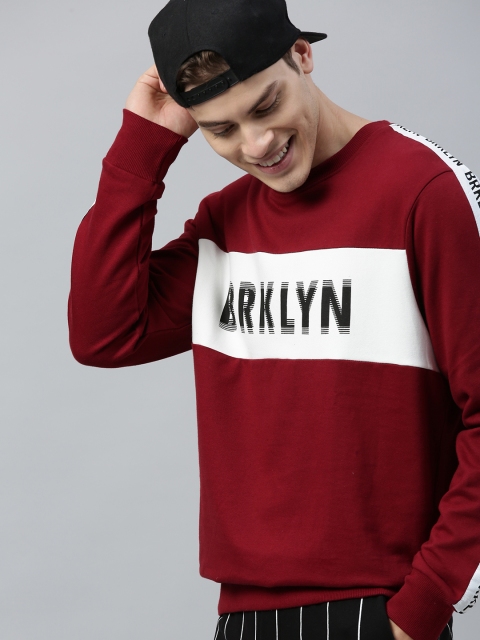 

HERE&NOW Men Maroon & White Printed Sweatshirt