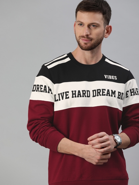 

HERE&NOW Men Maroon & Black Printed Sweatshirt