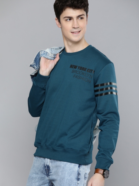

HERE&NOW Men Teal Blue & Black Printed Sweatshirt