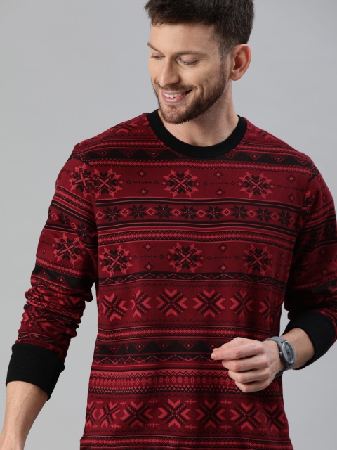 

HERE&NOW Men Maroon & Black Printed Sweatshirt