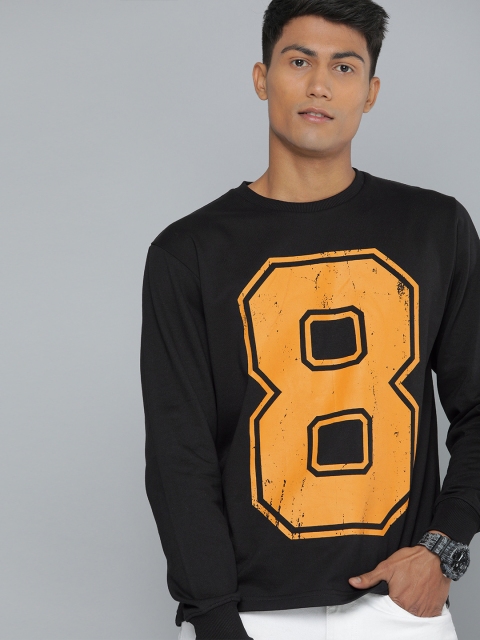 

HERE&NOW Men Black Printed Pullover Sweatshirt, Charcoal