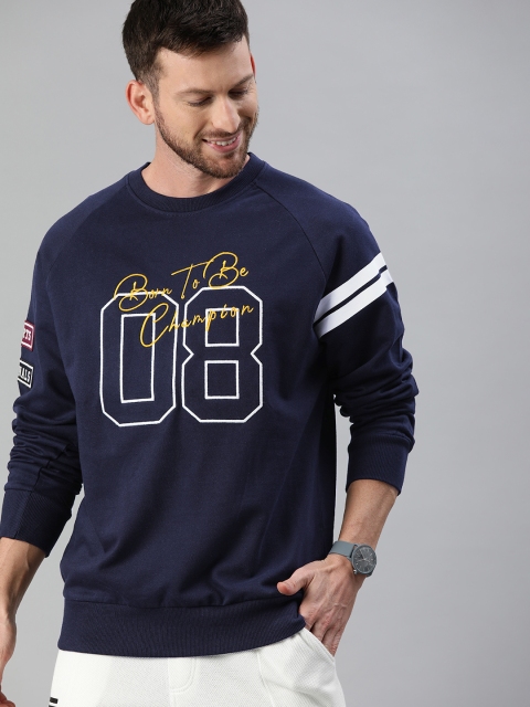 

HERE&NOW Men Navy Blue & White Self Design Sweatshirt