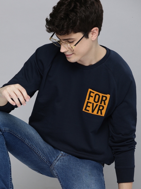 

HERE&NOW Men Navy Blue & Orange Printed Sweatshirt