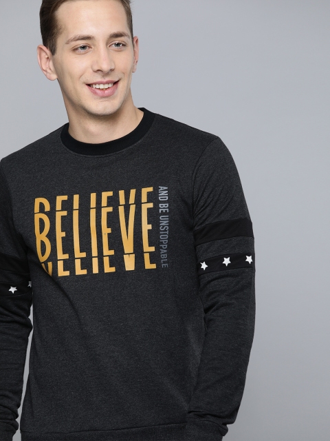 

HERE&NOW Men Charcoal Grey Printed Sweatshirt