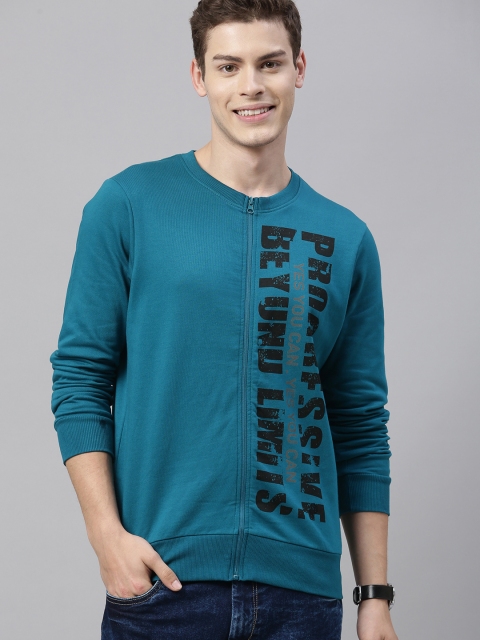 

HERE&NOW Men Teal & Black Printed Sweatshirt