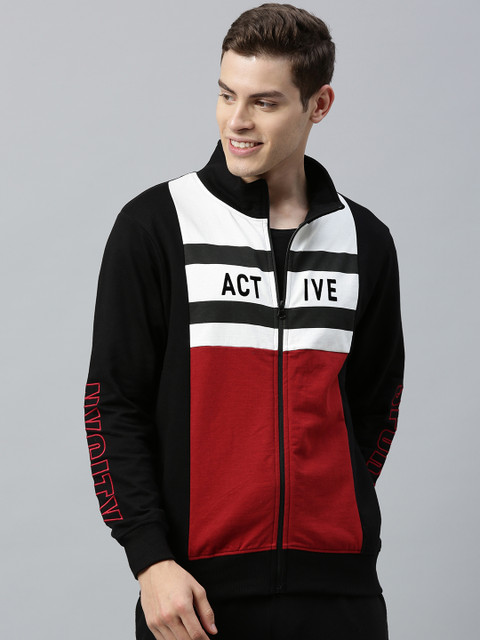 

HERE&NOW Men Black & Maroon Colourblocked Sweatshirt