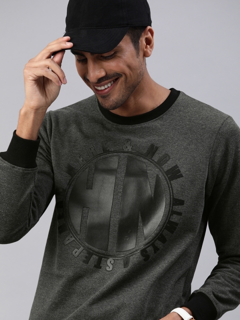 

HERE&NOW Men Charcoal Grey Printed Sweatshirt