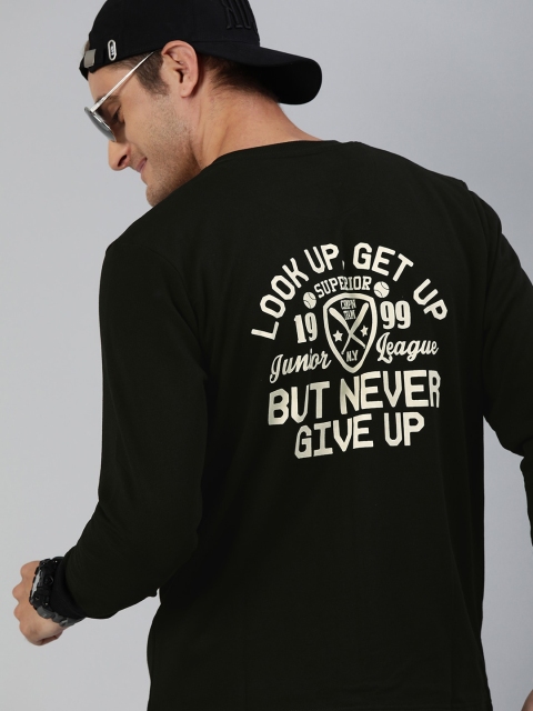 

HERE&NOW Men Black & Grey Melange Striped Sweatshirt