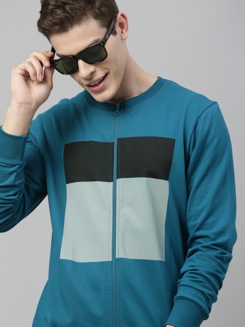 

HERE&NOW Men Teal Blue Colourblocked Sweatshirt