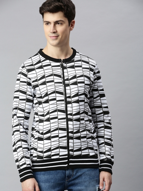

HERE&NOW Men Black & White Printed Sweatshirt