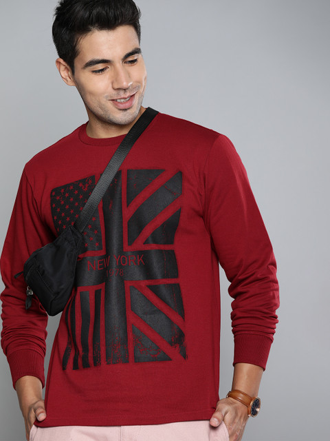 

HERE&NOW Men Maroon & Black Printed Sweatshirt
