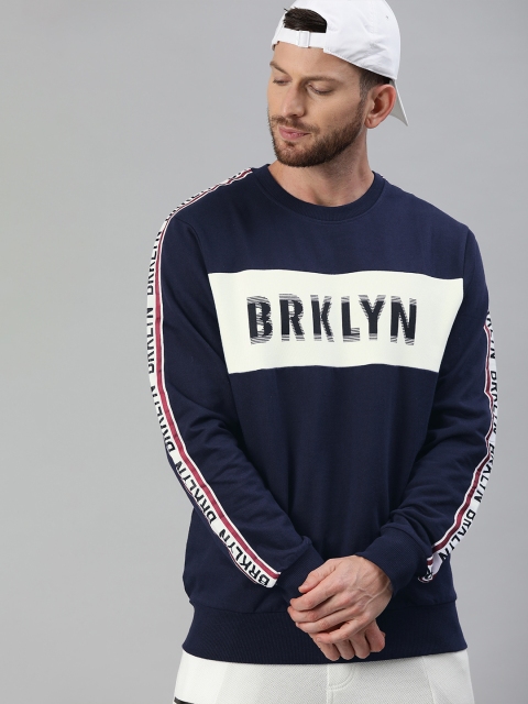 

HERE&NOW Men Navy Blue & White Printed Sweatshirt