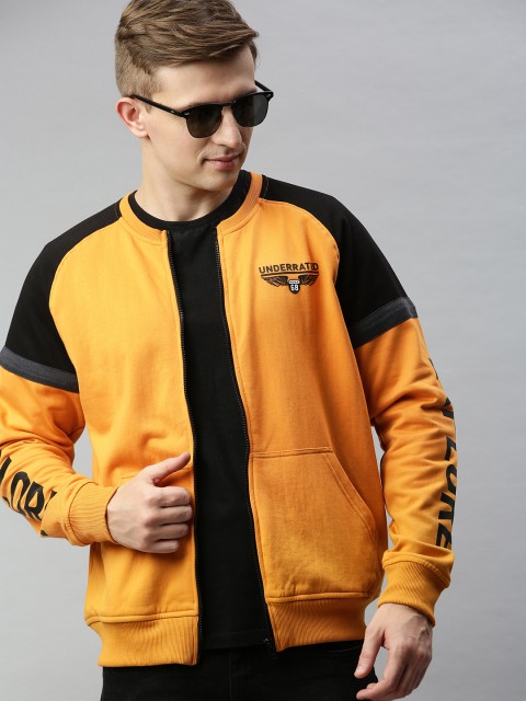 

HERE&NOW Men Mustard & Black Colourblocked Sweatshirt