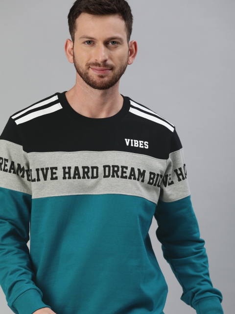 

HERE&NOW Men Teal Blue & Black Printed Sweatshirt
