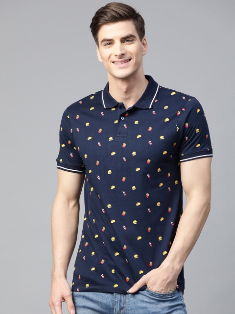 

Mast & Harbour Men Navy Blue Printed Polo Collar T-shirt
