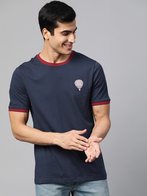 

Mast & Harbour Men Navy Blue Solid Round Neck T-shirt