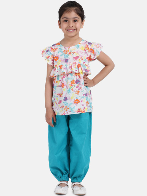

BownBee Girls Blue & White Solid Top with Harem Pants