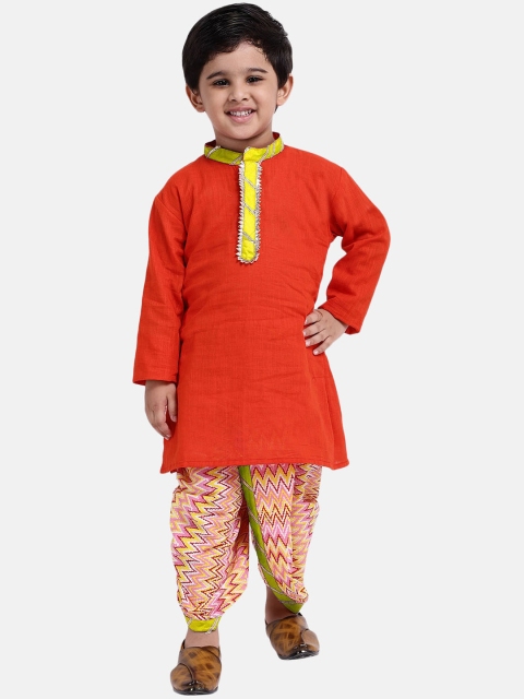 

BownBee Boys Red & Yellow Colourblocked Kurta with Dhoti Pants