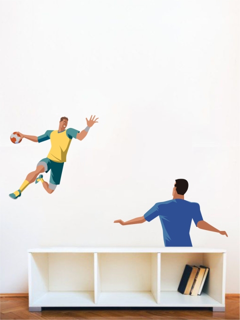 

rawpockets Multicoloured Playing Handball Printed Waterproof PVC Vinyl Wall Sticker, Multi