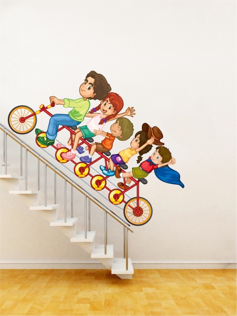 

rawpockets Multicolour PVC Printed Kids Bicycle Ride Wall Sticker 50x90, Multi