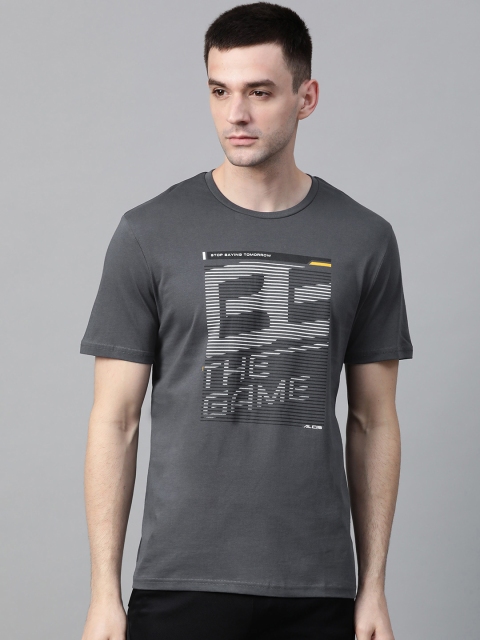 

Alcis Men Charcoal Grey & White Printed Round Neck T-shirt