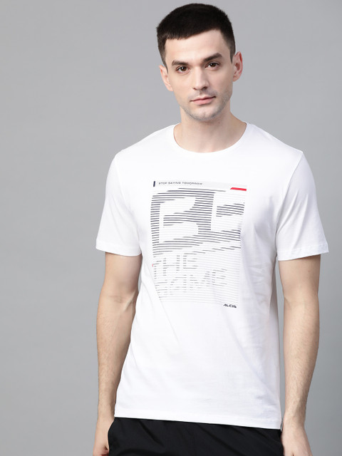

Alcis Men White & Black Printed Round Neck Outdoor T-shirt