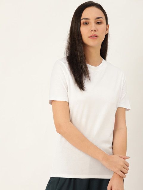 

ether Women White Solid Crew Neck Supima T-shirt