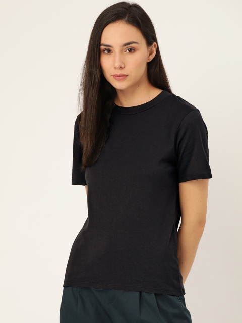 

ether Women Black Solid Crew Neck Supima T-shirt