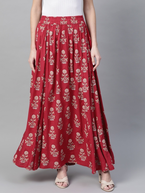 

HERE&NOW Women Pink & Beige Printed Flared Maxi Skirt