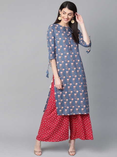 

HERE&NOW Women Blue & Pink Printed Kurta with Palazzos