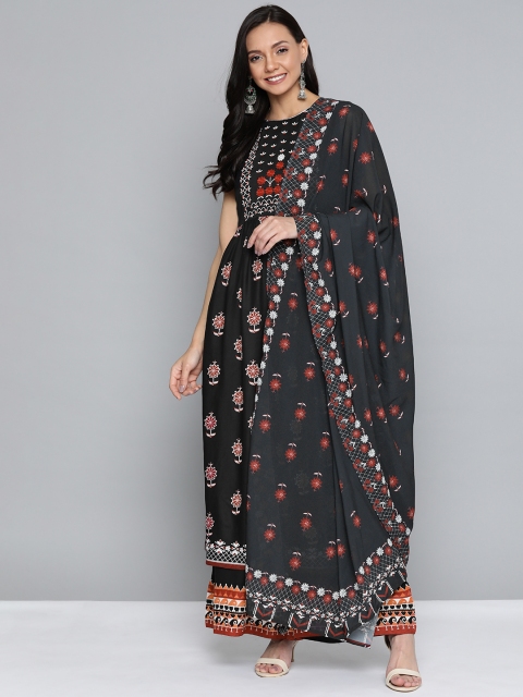 

HERE&NOW Women Black & Red Printed Kurta with Palazzos & Dupatta