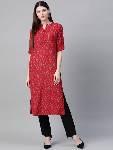 

HERE&NOW Women Red & Black Printed Kurta with Trousers