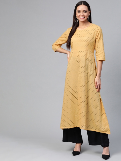 

HERE&NOW Women Mustard Yellow & Black Woven Design Kurta with Palazzos