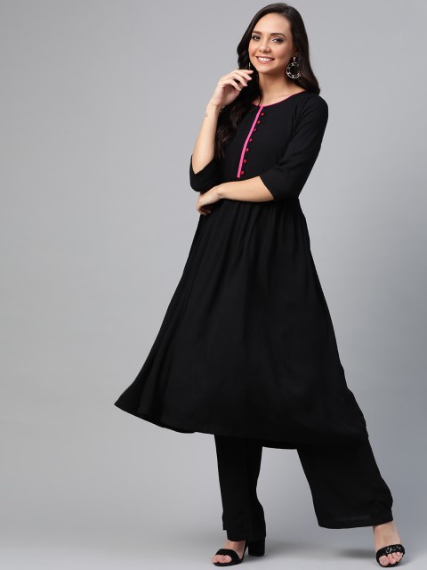

HERE&NOW Women Black Solid Kurta with Palazzos