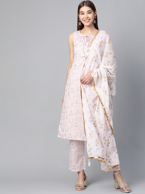 

HERE&NOW Women Pink & Goldenpre Printed Kurta with Palazzos & Dupatta