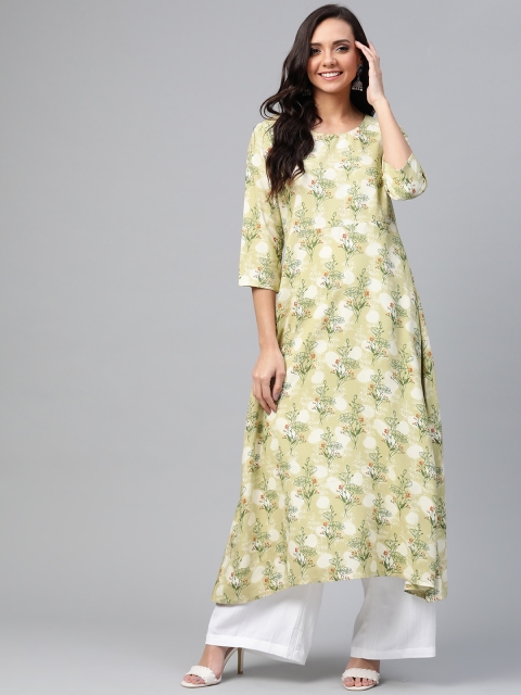 

HERE&NOW Women Green & White Printed Kurta with Palazzos
