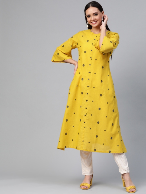 

HERE&NOW Women Mustard Yellow Embroidered Kurta with Trousers
