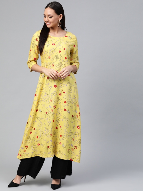 

HERE&NOW Women Yellow Floral Print Kurta with Palazzos