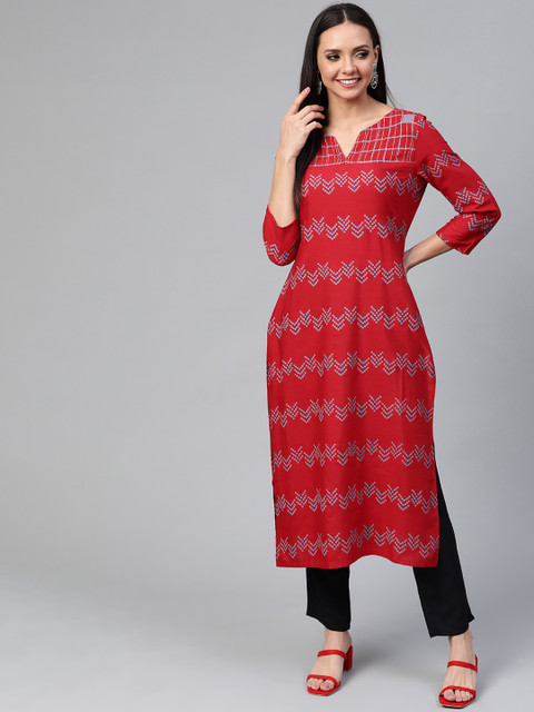 

HERE&NOW Women Red & Black Printed Kurta with Trousers