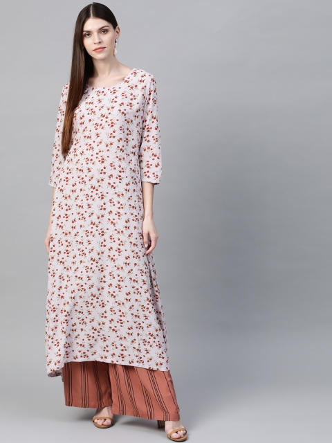 

HERE&NOW Women Lavender & Brown Floral Print Kurta with Palazzos