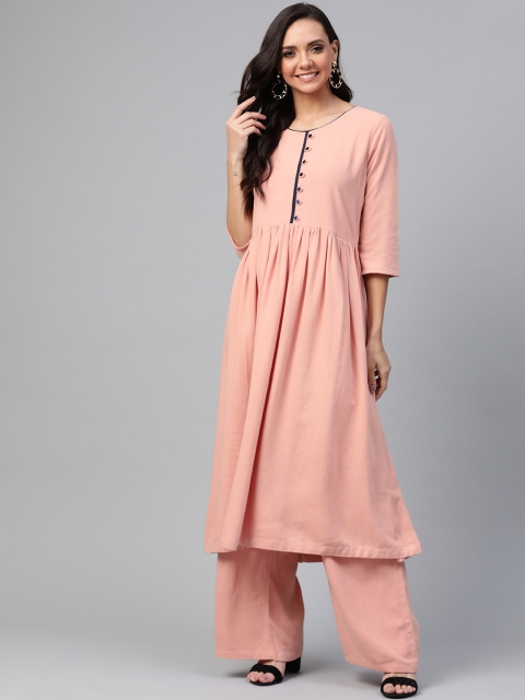 

HERE&NOW Women Peach-Coloured Solid Kurta with Palazzos