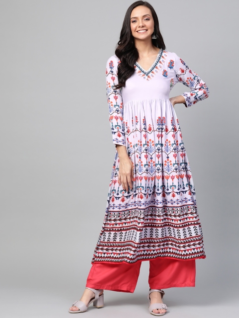 

HERE&NOW Women Lavender & Pink Printed A-Line Kurta